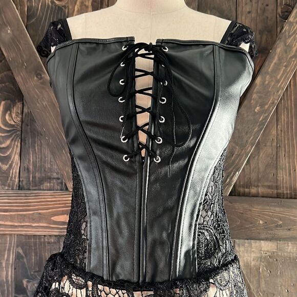 NWT Wechery faux Leather Sweetheart Steampunk Gothic Corset Bustier Lace… - Picture 4 of 16
